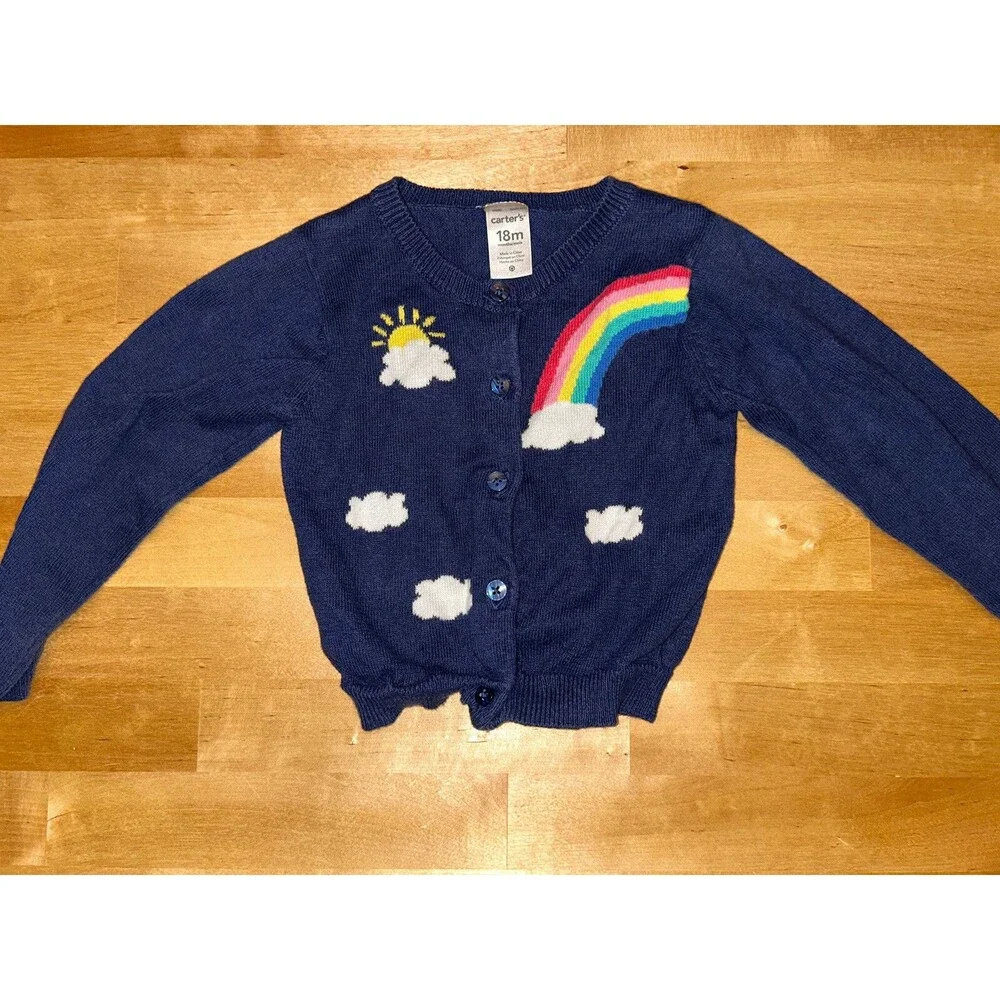 Baby Girl Sweater Navy with Rainbow and Clouds Size 18 Months